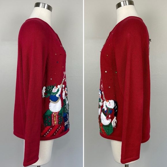 Heirloom Collectibles Christmas Cardigan Size L Full Zip Snowmen Appliques‎ Art - Picture 5 of 17